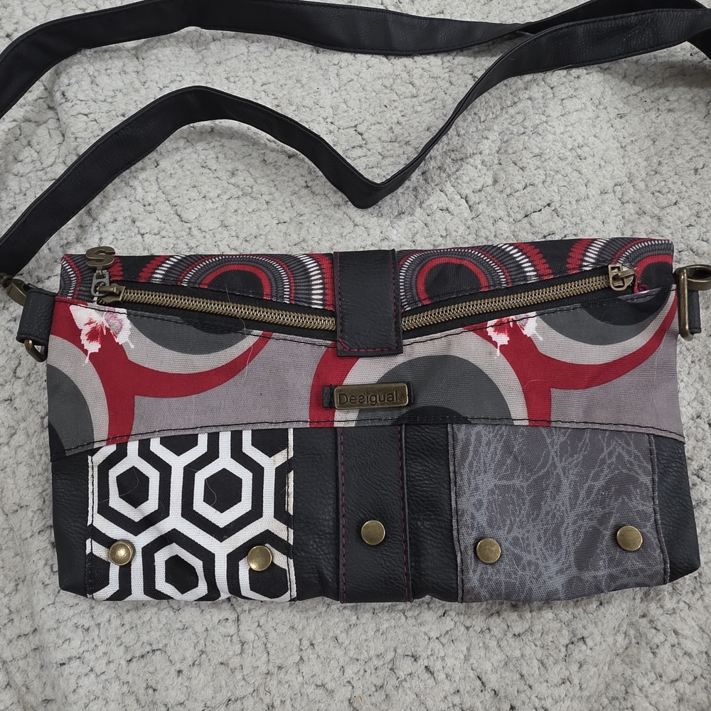 Desigual Red & Gray Patchwork Crossbody Bag